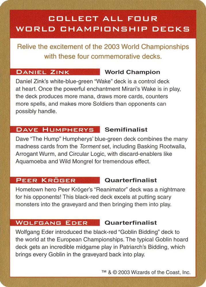 2003 World Championship Advertisement Card, World Championship Decks #174113
