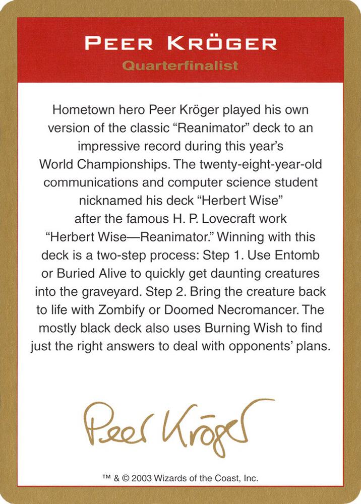 2003 Peer Kroger Biography Card, World Championship Decks #174153