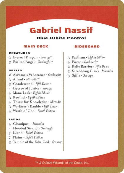 2004 Gabriel Nassif Decklist Card, World Championship Decks P174331