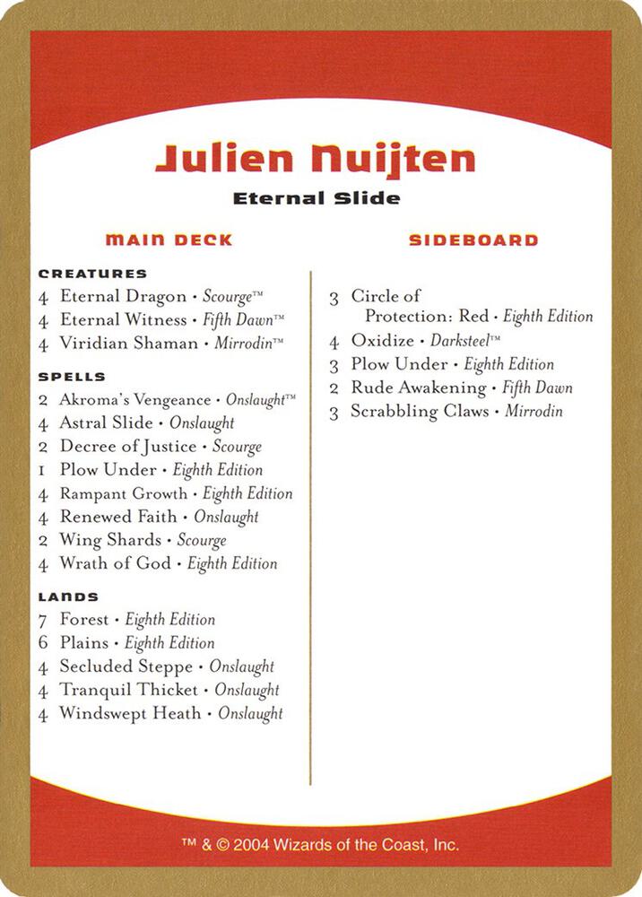 2004 Julien Nuijten Decklist Card, World Championship Decks P174359
