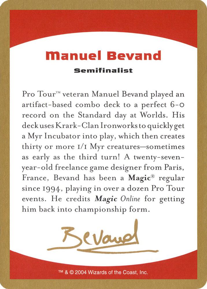 2004 Manuel Bevand Biography Card, World Championship Decks #174387