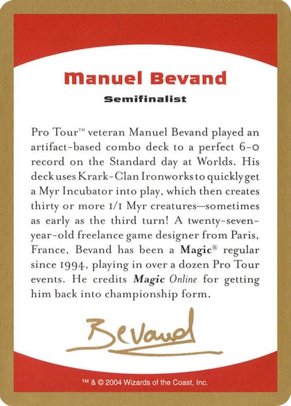 2004 Manuel Bevand Biography Card, World Championship Decks #174387