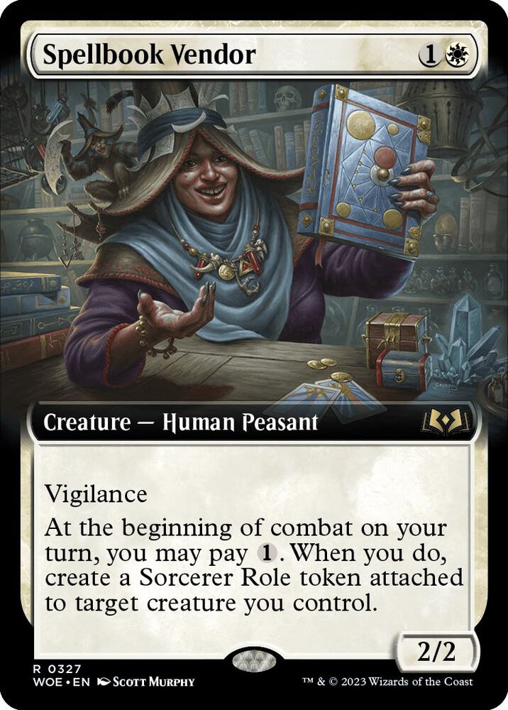 Spellbook Vendor (Extended Art), Wilds of Eldraine 327