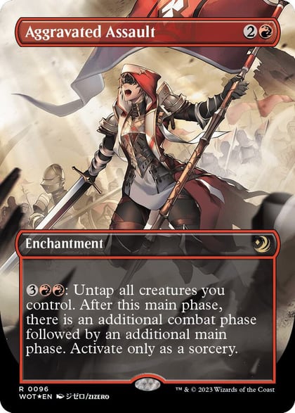 Aggravated Assault (Anime Borderless) (Confetti Foil), Wilds of Eldraine: Enchanting Tales 96