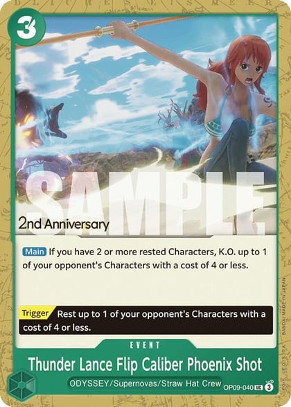 Thunder Lance Flip Caliber Phoenix Shot, Emperors in the New World: 2nd Anniversary Tournament Cards OP09-040