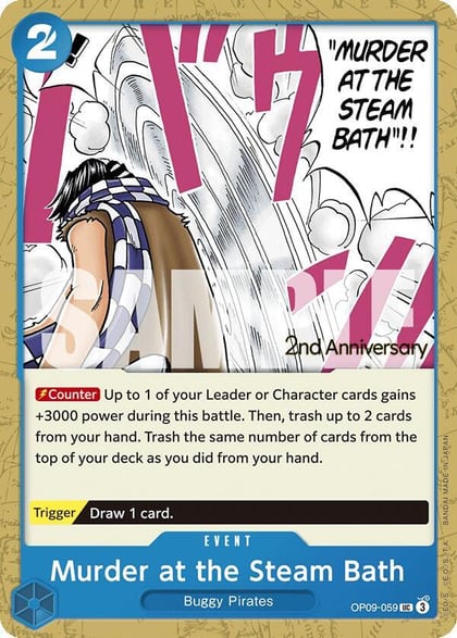 Murder at the Steam Bath, Emperors in the New World: 2nd Anniversary Tournament Cards OP09-059