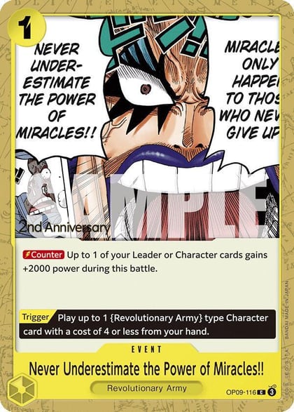 Never Underestimate the Power of Miracles!!, Emperors in the New World: 2nd Anniversary Tournament Cards OP09-116