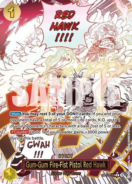 Gum-Gum Fire-Fist Pistol Red Hawk (Alternate Art), A Fist of Divine Speed OP11-114
