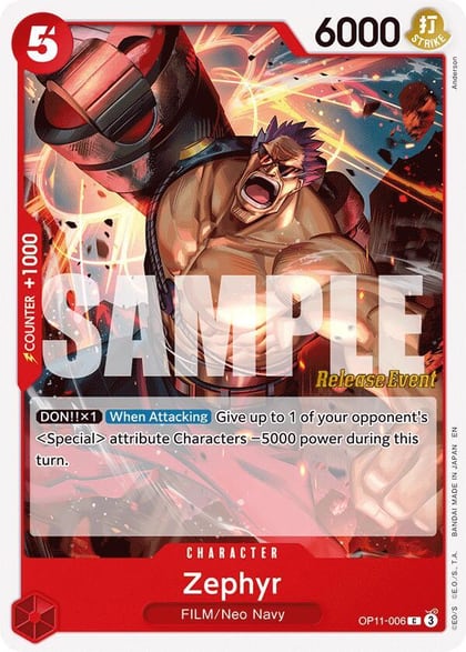 Zephyr, A Fist of Divine Speed Release Event Cards OP11-006