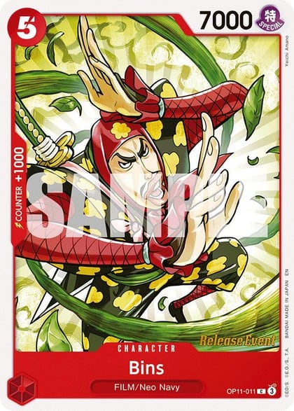 Bins, A Fist of Divine Speed Release Event Cards OP11-011