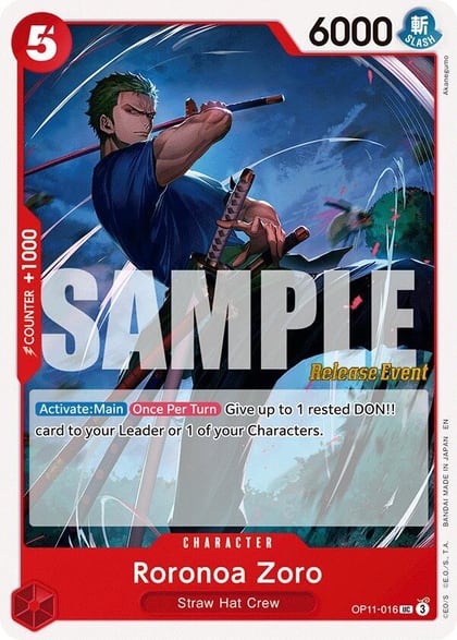 Roronoa Zoro, A Fist of Divine Speed Release Event Cards OP11-016