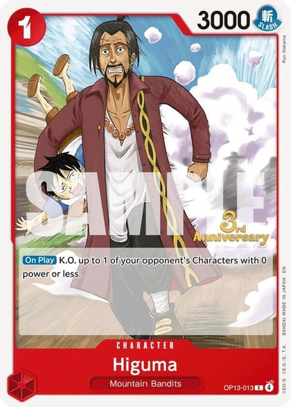 Higuma, Carrying On His Will: 3rd Anniversary Tournament Cards OP13-013