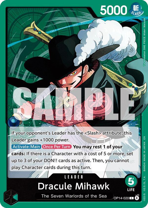 Dracule Mihawk - OP14-020, The Azure Sea's Seven OP14-020