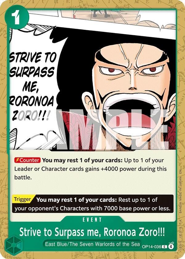 Strive to Surpass me, Roronoa Zoro!!!, The Azure Sea's Seven OP14-036