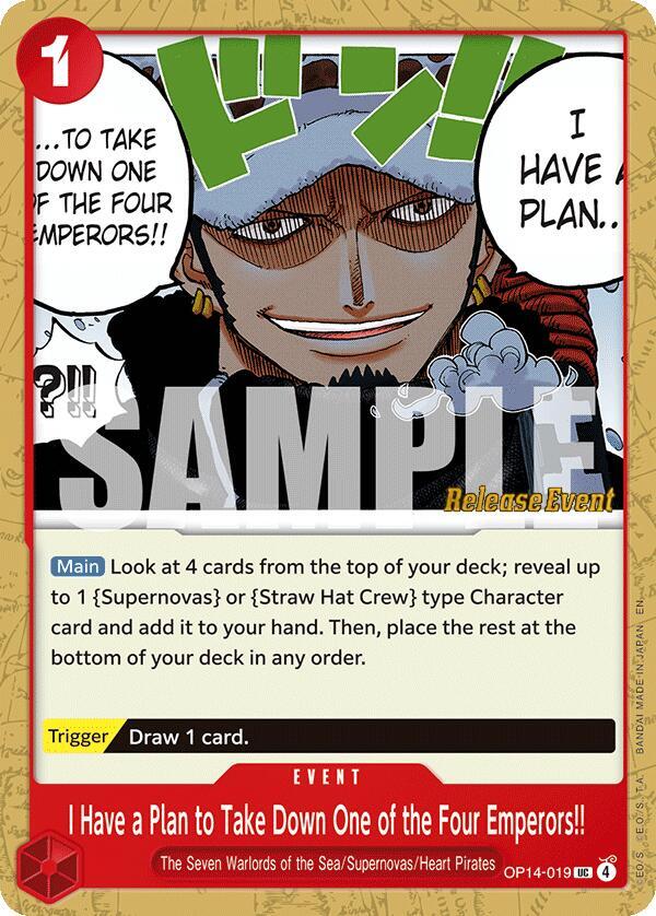 I Have a Plan to Take Down One of the Four Emperors!!, The Azure Sea's Seven Release Event Cards OP14-019