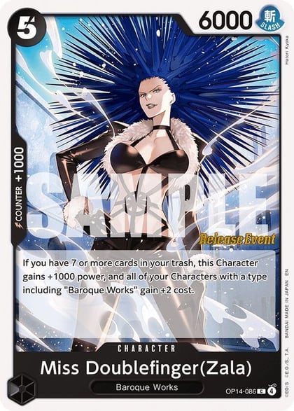 Miss Doublefinger(Zala), The Azure Sea's Seven Release Event Cards OP14-086