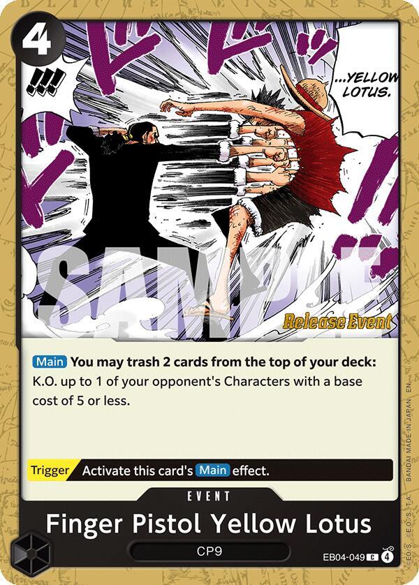 Finger Pistol Yellow Lotus, Adventure on Kami's Island Release Event Cards EB04-049