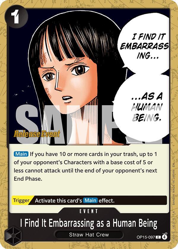 I Find It Embarrassing as a Human Being, Adventure on Kami's Island Release Event Cards OP15-097