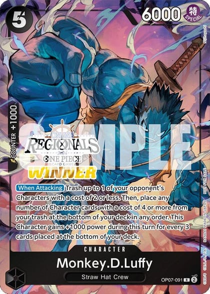 Monkey.D.Luffy (091) (Online Regional 2024 Vol. 3) [Winner], One Piece Promotion Cards OP07-091