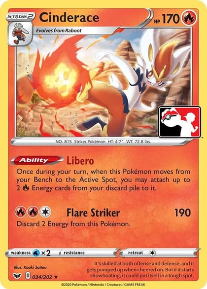Cinderace - 034/202, Prize Pack Series Cards 034/202