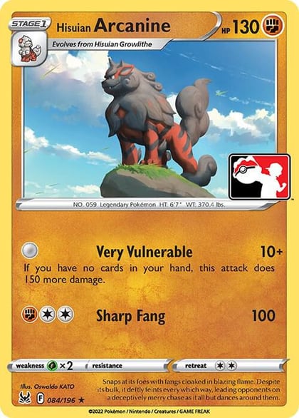 Hisuian Arcanine - 084/196, Prize Pack Series Cards 084/196
