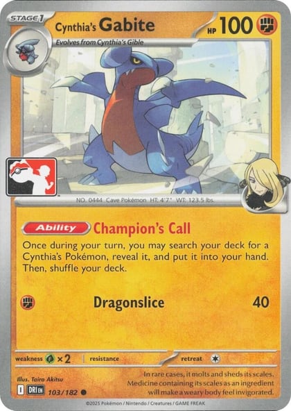 Cynthia's Gabite - 103/182, Prize Pack Series Cards 103/182