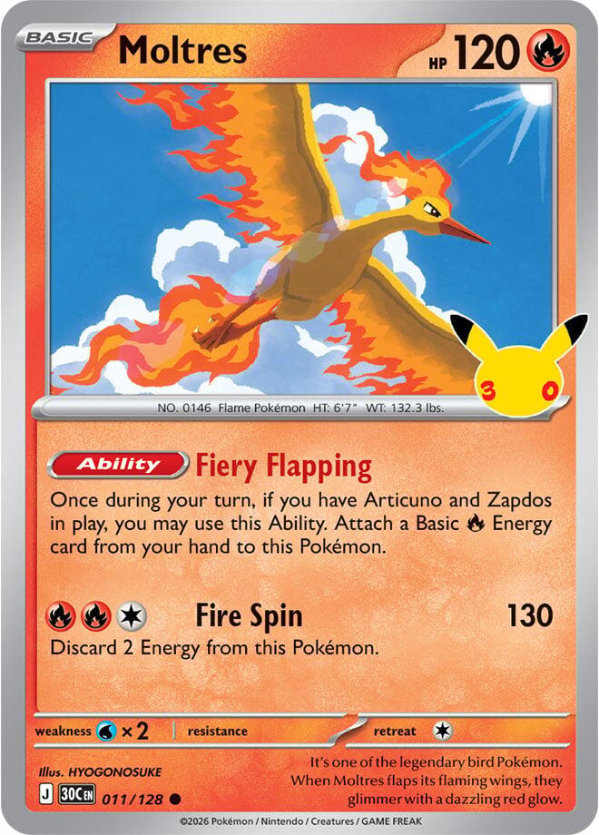 Moltres - 011/128, ME: 30th Celebration 011/128
