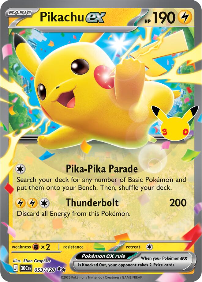 Pikachu ex - 053/128, ME: 30th Celebration 053/128