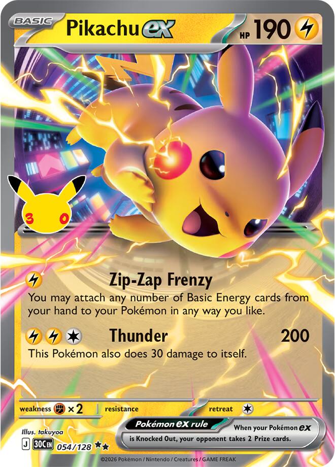 Pikachu ex - 054/128, ME: 30th Celebration 054/128