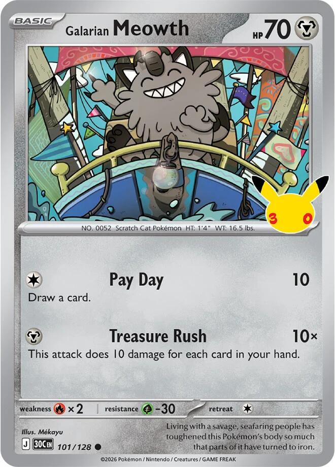Galarian Meowth - 101/128, ME: 30th Celebration 101/128