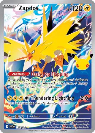 Zapdos - 133/128, ME: 30th Celebration 133/128