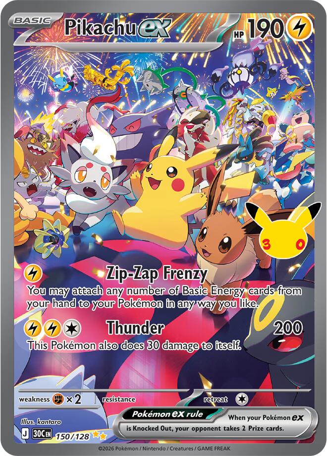 Pikachu ex - 150/128, ME: 30th Celebration 150/128