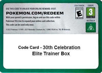 Code Card - 30th Celebration Elite Trainer Box, ME: 30th Celebration P716631