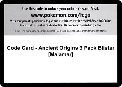 Code Card - Ancient Origins 3 Pack Blister [Malamar], XY - Ancient Origins P280303