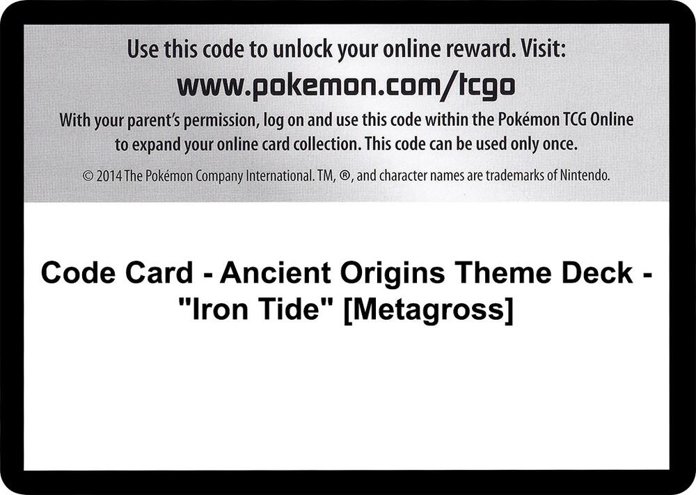 Code Card - Ancient Origins Theme Deck - "Iron Tide" [Metagross], XY - Ancient Origins P280310