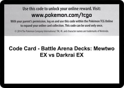 Code Card - Battle Arena Decks: Mewtwo EX vs Darkrai EX, XY - Ancient Origins P280312