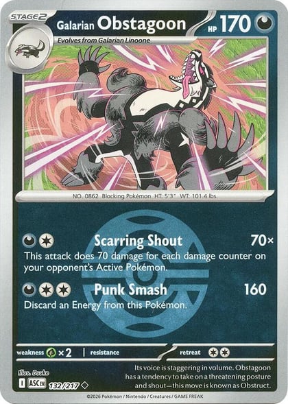 Galarian Obstagoon - 132/217 (Dusk Ball), ME: Ascended Heroes 132/217