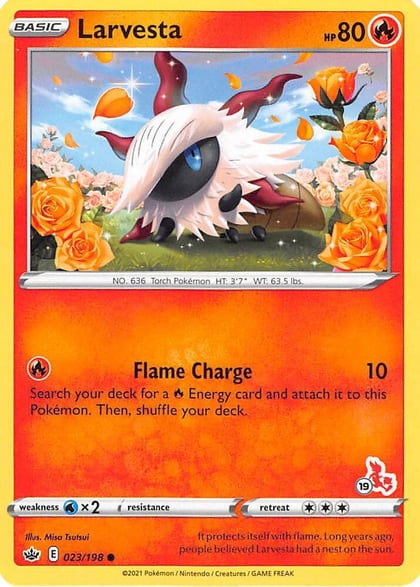 Larvesta - 023/198 (#19 Cinderace Stamped), Battle Academy 2022 023/198