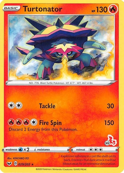 Turtonator - 029/202 (#39 Cinderace Stamped), Battle Academy 2022 029/202