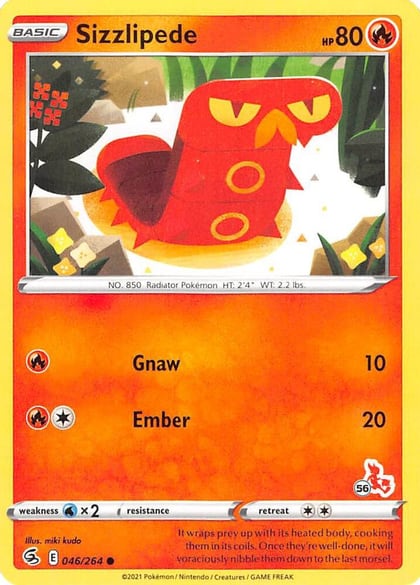 Sizzlipede - 046/264 (#56 Cinderace Stamped), Battle Academy 2022 046/264