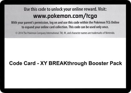 Code Card - XY BREAKthrough Booster Pack, XY - BREAKthrough P257522