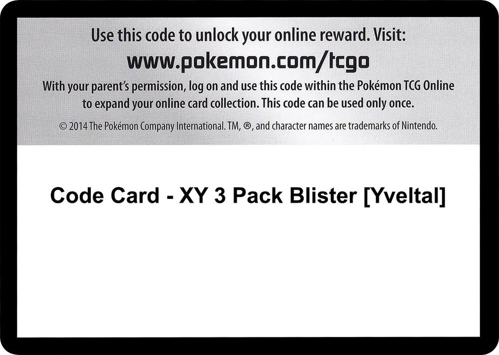 Code Card - XY 3 Pack Blister [Yveltal], XY - BREAKthrough P280353