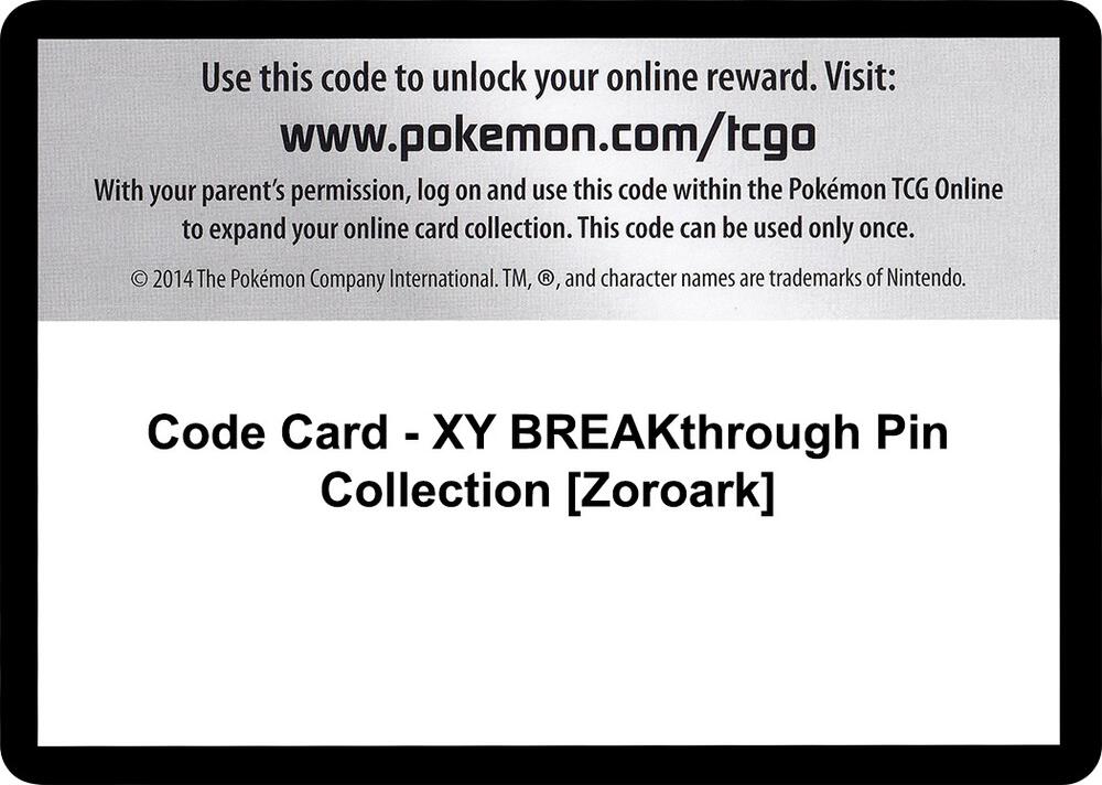 Code Card - XY BREAKthrough Pin Collection [Zoroark], XY - BREAKthrough P280356