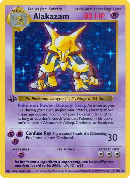 Alakazam, Base Set (Shadowless) 001/102