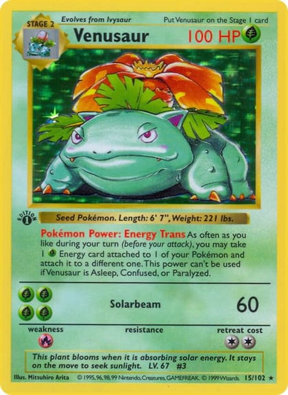 Venusaur, Base Set (Shadowless) 015/102
