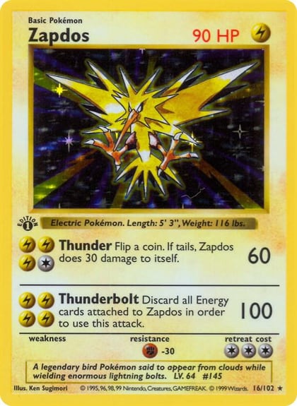 Zapdos, Base Set (Shadowless) 016/102
