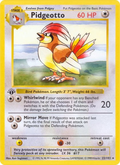 Pidgeotto, Base Set (Shadowless) 022/102