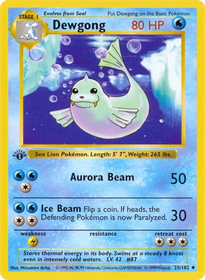 Dewgong, Base Set (Shadowless) 025/102