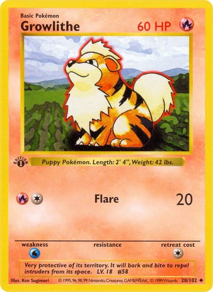 Growlithe, Base Set (Shadowless) 028/102