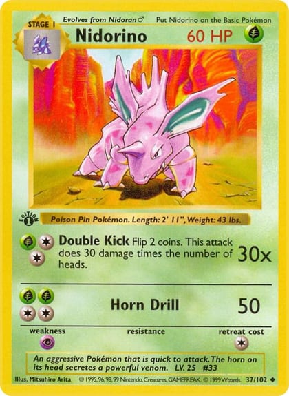 Nidorino, Base Set (Shadowless) 037/102